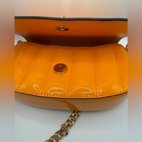 Michael Kors Orange Patent Quilted Crossbody with Gold Chain Strap - Picture 8 of 11